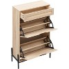 Farmhouse Rattan Shoe Cabinet - 3-Tier Slim Wooden Shoe Rack with 3 Drawers & Adjustable Shelves - 2 of 4