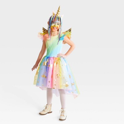 Kids&#39; Rainbow Unicorn Halloween Costume Dress with Headpiece M - Hyde &#38; EEK! Boutique&#8482;