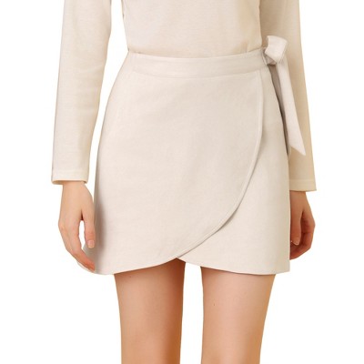 Allegra K Women's Faux Suede Tie Waisted Side Zipper A-Line Wrap Mini Short Skirt