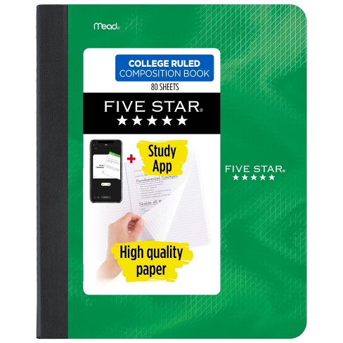 Five Star College Ruled 80ct Active Composition Book Green: Lined 