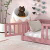 Dolonm Twin Size Floor Platform Bed with Fence & Door, Pink - Sturdy Pine Wood, Safety Design for Kids - 4 of 4