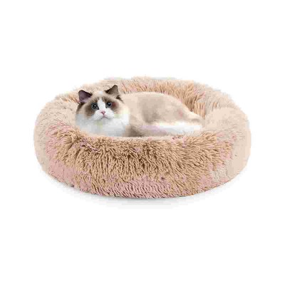 LAOTIES 24'' Donut Dog Bed,Round Calming Plush Faux Fur,Washable Fluffy Pet Bed
