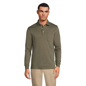 Lands' End Men's Long Sleeve Cotton Supima Polo Shirt with Pocket - 1 of 4