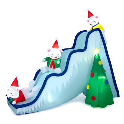 Gymax 9' Christmas Inflatable Polar Bear Slide w/ LED Lights & Ground Stakes Blowup Decoration for Indoor & Outdoor
