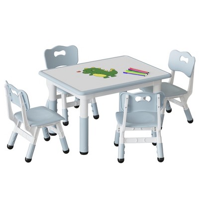 homfan Kids Table and Chair Set, Height Adjustable Toddler Table and 4 Chairs Set, Non-Slip Legs, Children Activity Table for Daycare Classroom Home
