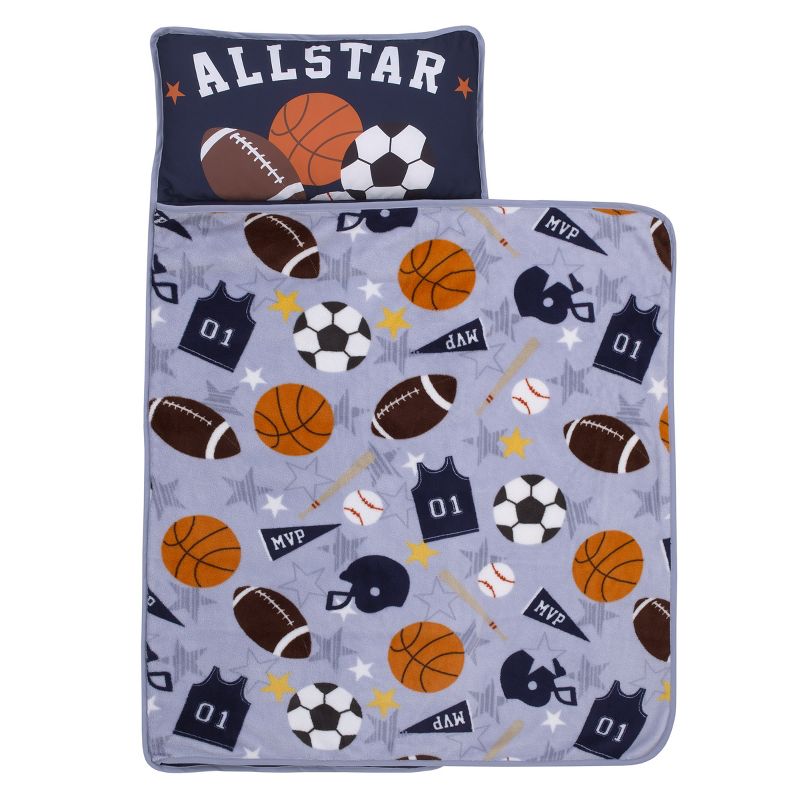 Everything Kids Sports Gray, Navy, Orange, and Brown Allstar Toddler Nap Mat, 1 of 8