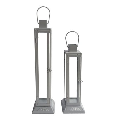 VIP Metal 22 in. White Metal Lantern with Glass Set of 2