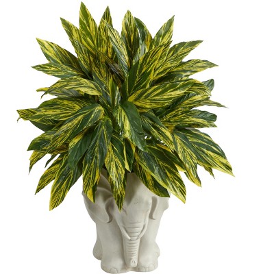 Nearly Natural 25-in Tradescantia Artificial Plant in White Elephant Shaped Planter (Real Touch)
