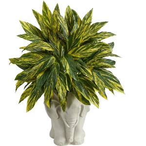 Nearly Natural 25-in Tradescantia Artificial Plant in White Elephant Shaped Planter (Real Touch) - 1 of 4