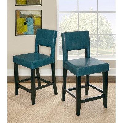 Vega 24" Blue Faux Leather and Wood Counter Stool