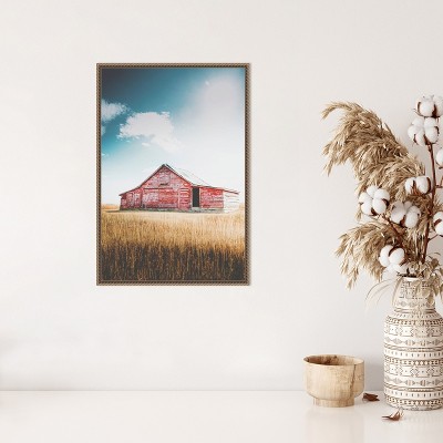 Rustic Red Barn Framed Canvas Print with Beaded Bronze Frame
