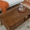 Mid Century Modern Grooved Coffee Table With Storage Sliding Doors, Vintage Farmhouse Wood Center Table For Living Room And Apartment Office - 4 of 4