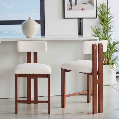 26.5 Inch Dining Chairs with Low Back, Round Bar Stool for Kitchen, Upholstered Fabric Seat with Metal Frame and Foam Padding-Coolbibila
