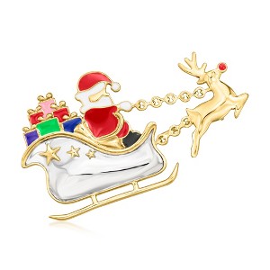 Ross-Simons Multicolored Enamel Santa's Sleigh and Reindeer Pin in Sterling Silver and 18kt Gold Over Sterling - 1 of 3