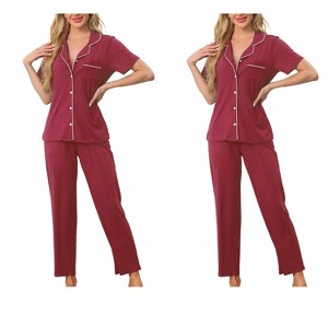INSPIRE CHIC Women's 4 Pcs Button-Up Short-Sleeve Shirt & Pants Pajama Loungewear Set - 1 of 4