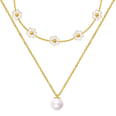 Gold Alloy Daisy & Pearl Modern Women's Necklace