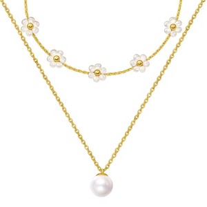 Gold Alloy Daisy & Pearl Modern Women's Necklace - 1 of 4
