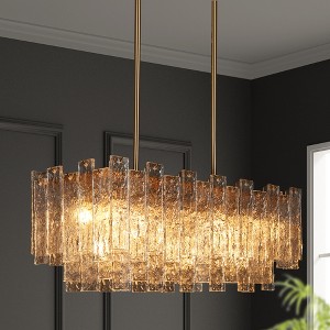 LNC Engaveric 7-Lights 31" Luxury and Glam Rectangle Crystal Kitchen Island Lights for Dining Room,Gold - 1 of 4