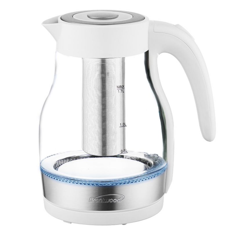 Brentwood Glass 1.7 Liter Electric Kettle with Tea Infuser in White, 3 of 9