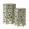 VisioGear Patio End Tables, 2-pcs Patio End Tables, Hexagon Pedestal Design for Balcony Porch Pool, Green, 14.25"*12.5"*22" - 3 of 4