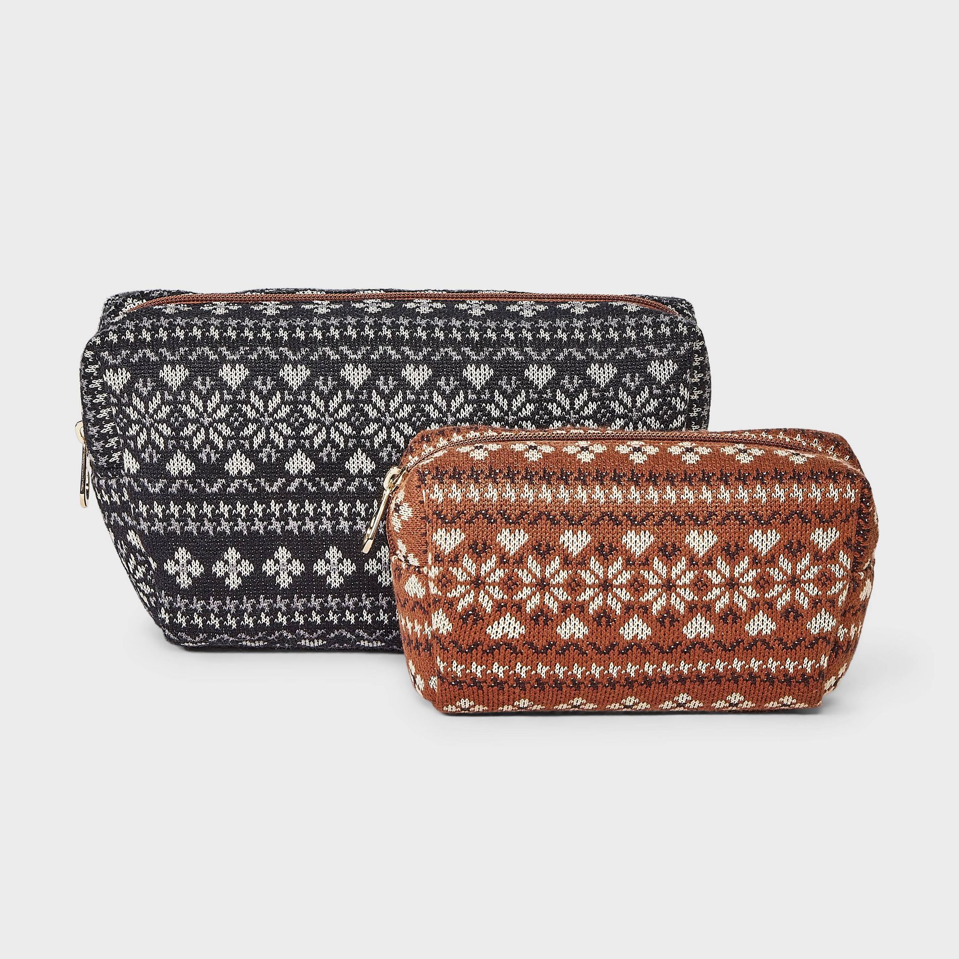 Fair Isle Pattern Cosmetic Pouch 2pc Set - Universal Thread™ Black/Brown
