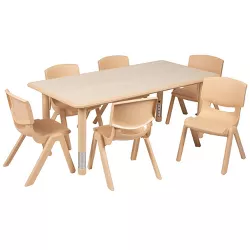 Flash Furniture 23.625"W x 47.25"L Rectangular Plastic Height Adjustable Activity Table Set with 6 Chairs