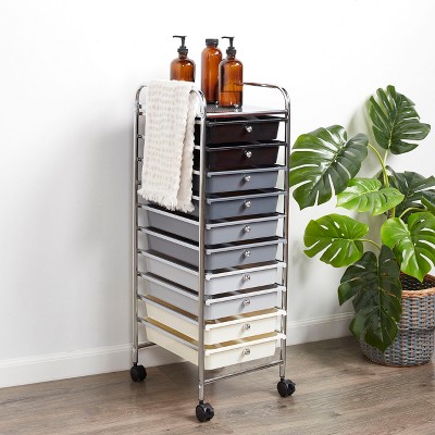Grey Ombre 10-Drawer Rolling Storage Cart with Chrome Frame