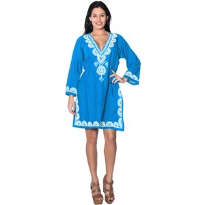 LA LEELA women's Vacation Casual Swim Holiday Beachwear Summer Beach Dress Short Casual Bathing Suit Cover Ups - 1 of 4