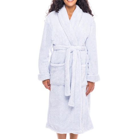 Women's Plush Fleece Hooded Robe, Shaggy Feather Long Bathrobe