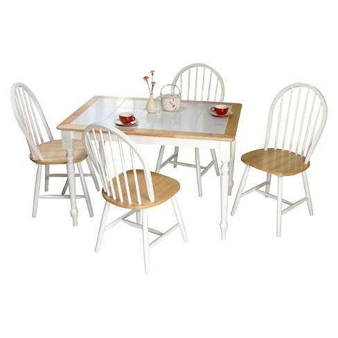 5pc Tara Tile Top Dining Set White Natural Buylateral Target