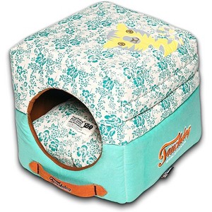 Touchdog Floral-Galore Convertible and Reversible Squared 2-in-1 Collapsible Dog House Bed - 1 of 2