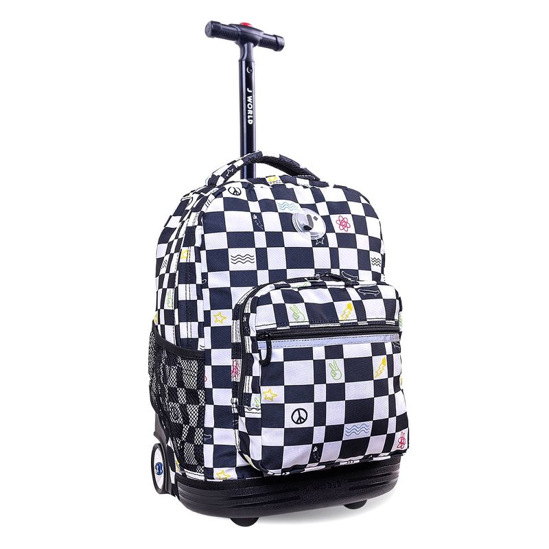 JWorld Sunrise 18&#34; Rolling Backpack - Icon Checkers: Unisex, Zip Closure, Organizer Pocket, Skate Wheels, 2 of 7
