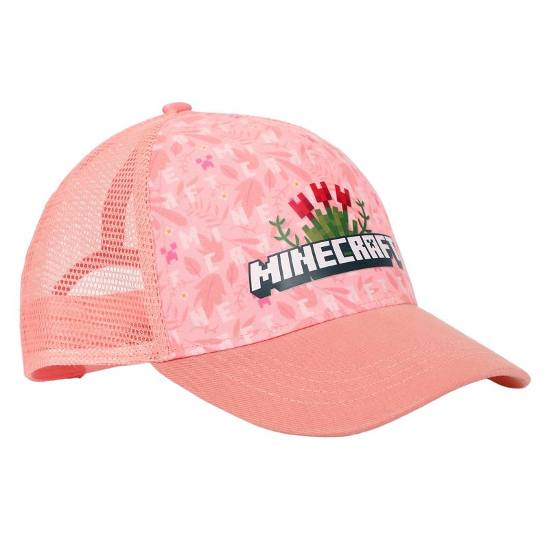 Minecraft Roses Youth Girl's Pink Mesh Back Baseball Cap, 2 of 6