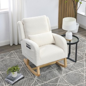 ORRD 27.5" Modern High-Back Rocking Armchair with Lumbar Pillow & Side Pockets, Teddy White - 1 of 4