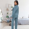 ADR Lightweight 100% Cotton Women's Pajama Set, Soft Knit Long Sleeve Button Down Top and Pants - 2 of 3