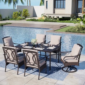 Captiva Designs 7pc Patio Dining Set with Rectangle Steel Table & Rattan Metal Arm Chairs - 1 of 4