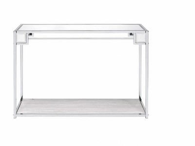 47" Mirrored Glass and Chrome Console Table with Storage