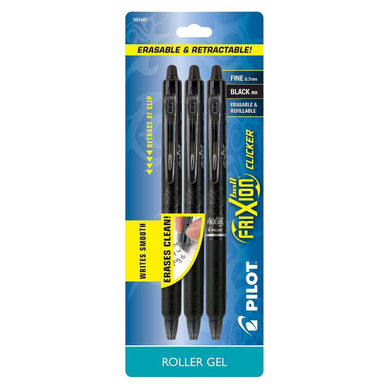 Pilot 3ct FriXion Clicker Erasable Gel Pens Fine Point 0.7mm Black Ink, 1 of 5