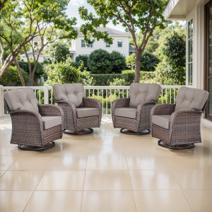 Belord Patio Swivel Gliding Rocker Chairs Set of 4, Wide Backrest Swivel Outdoor Chairs with All Weather Brown Wicker and Comfort Thick Cushion - 1 of 4