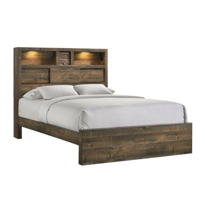 Rustic Pine King Bookcase Bed with Bluetooth and USB Port