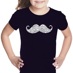 LA Pop Art Girl's Word Art T-shirt - WAYS TO STYLE A MOUSTACHE - 1 of 4