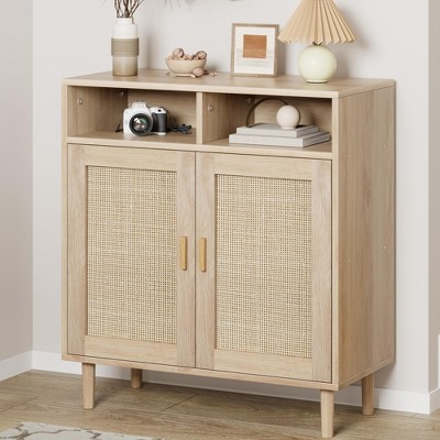 Farmhouse Style Rattan Buffet Cabinet Set –  Sideboard Buffet with Large Storage, Modern and Functional