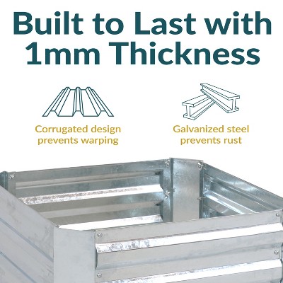 24" Square Galvanized Steel Raised Garden Bed in Silver