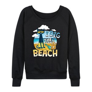 Women's - Pete the Cat - I Dig The Beach Lightweight French Terry Wide Neck Long Sleeve Shirt - 1 of 4