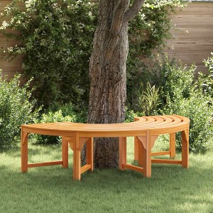 Tree Bench Brown 160 x 160 x 45cm Solid Eucalyptus wood - 1 of 4