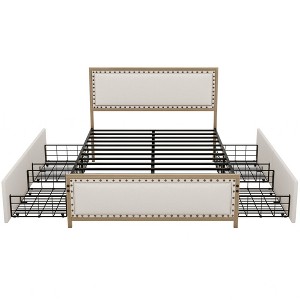 NicBex Queen Size Upholstered Bed Frame with Nailhead Decoration and 4 Drawers for Adults/Boys/Girls,White+Brown - 1 of 4