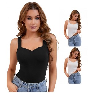 INSPIRE CHIC 3 Packs Women's Wide Strap Sweetheart Neck Undershirt Base Layer Tank Tops with Built in Bra - 1 of 4