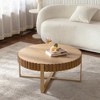 Round two-ply Coffee Table Handcrafted Relief Sturdy Pedestal Wooden Olive-Shaped Tea Table for Living Room - 2 of 4