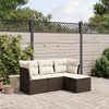 vidaXL Patio Sofa Set with Cushions Outdoor Furniture 4 Piece Poly Rattan - Brown and Cream without Storage - 2 of 4