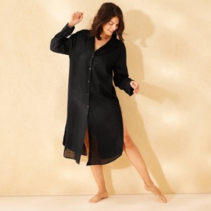 Women's Linen Long Cover Up Shirt Dress - Shade & Shore™ Black - 1 of 4